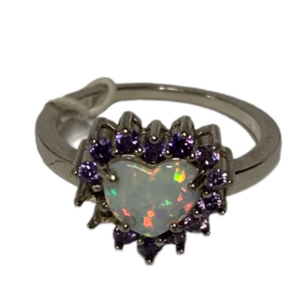 925 Sterling Silver Womens Purple Heart Stones Princess Diana Style Ring Gift 6M